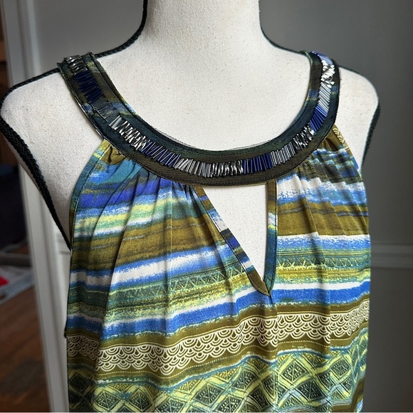 Mlle Gabriel Maxi Dress Bead Embellished Keyhole Neckline Flowy Stripe Print - Picture 10 of 17